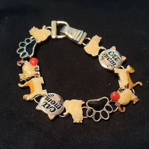 Cat mom Enamel And Silver Tone Bracelet